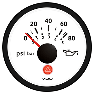 VDO Viewline Ivory 80 PSI/5 Bar Oil Pressure Gauge 12/24V - Use with VDO Sender