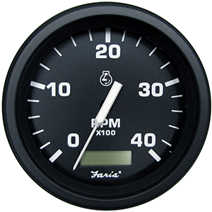 Faria Heavy-Duty Black 4 Tachometer w/Hourmeter (4000 RPM) (Diesel) (Alternator/Pulse Pick-Up)
