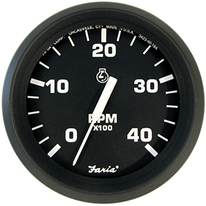 Faria 4'' Tachometer Euro Style Black w/White Letters 4000RPM Diesel Mechanical Take Off & Variable Ratio Alt.