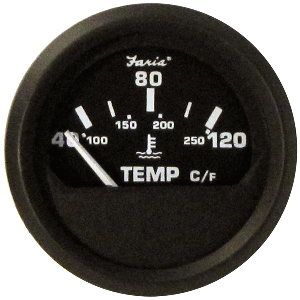 Faria Euro Black 2'' Water Temperature Gauge - Metric (40 to 120deg C)