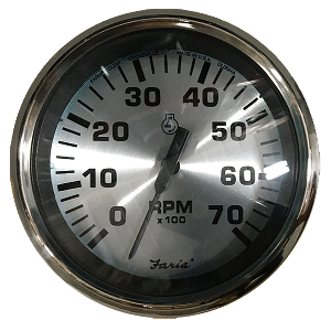 Faria Spun Silver 4'' Tachometer (7000 RPM) (Outboard)