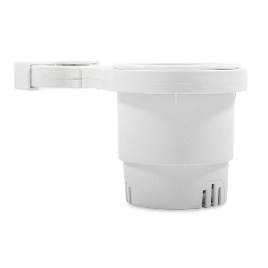 Camco Clamp-On Rail Mounted Cup Holder - Small for Up to 1-1/4'' Rail - White