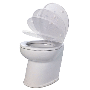 Jabsco Deluxe Flush 17'' Angled Back 12V Freshwater Electric Marine Toilet w/Solenoid Valve & Soft Close Lid