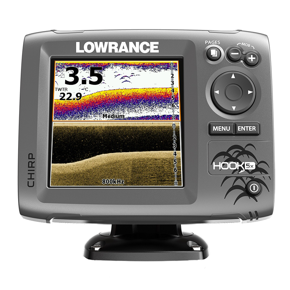 Lowrance HOOK5x Fishfinder with 83/200/455/800 HDI Transom Mount