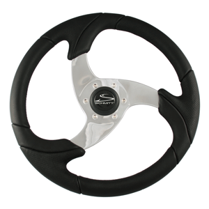 Schmitt & Ongaro Marine Schmitt Folletto 14.2" Black Poly Steering Wheel w/ Polished Spokes and Black Cap - Fits 3/4" Tapered Shaft Helm - PU026101