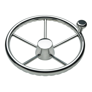 Schmitt & Ongaro 170 13.5^ Stainless 5-Spoke Destroyer Wheel w/ Stainless Cap and FingerGrip Rim - Fits 3/4^ Tapered Shaft Helm