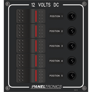 Paneltronics Waterproof Panel - DC 5-Position Illuminated Rocker Switch & Circuit Breaker - 9960018B