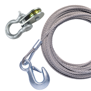 Powerwinch 50' x 7/32^ Stainless Steel Universal Premium Replacement Galvanized Cable w/Pulley Block