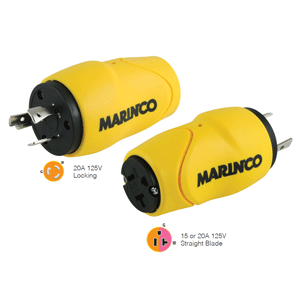 Marinco Straight Adapter 20Amp Locking Male Plug to 15Amp Straight Female Adapter - S20-15