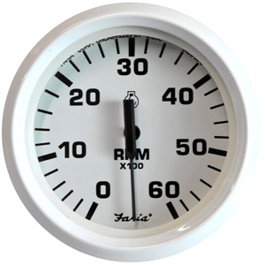 Faria Beede Instruments Faria Dress White 4" Tachometer - 6,000 RPM (Gas - Inboard & I/O) - 33103