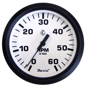 Faria Beede Instruments Faria Euro White 4" Tachometer - 6,000 RPM (Gas - Inboard & I/O) - 32904