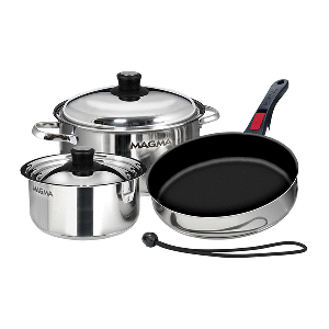 Magma Nesting 7-Piece Induction Compatible Cookware - Stainless Steel Exterior & Slate Black Ceramica Non-Stick Interior - A10-363-2-IND