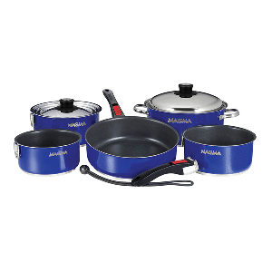 Magma Nesting 10-Piece Induction Compatible Cookware - Cobalt Blue Exterior & Slate Black Ceramica Non-Stick Interior - A10-366-CB-2-IND