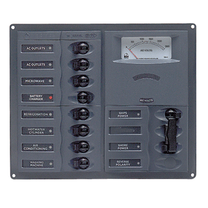 BEP MARINE BEP AC Circuit Breaker Panel w/Analog Meters, 8SP 2DP AC120V Stainless Steel Vertical - 900-AC2H-AM-110