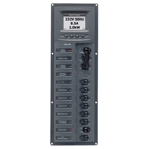 BEP MARINE BEP AC Circuit Breaker Panel w/Digital Meters, 8SP 2DP AC230V ACSM Stainless Steel Vertical - 900-AC2V-ACSM