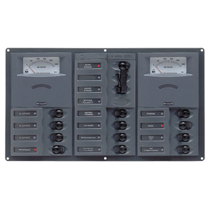 BEP MARINE BEP AC Circuit Breaker Panel w/Analog Meters, 12SP 2DP AC230V Stainless Steel Horizonal - 900-AC3-AM