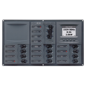 BEP MARINE BEP AC Circuit Breaker Panel w/Digital Meters, 12SP 2DP AC230V ACSM Stainless Steel Horizontal - 900-AC3-ACSM