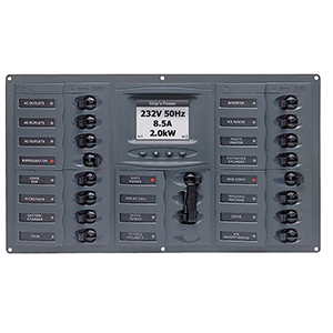 BEP MARINE BEP AC Circuit Breaker Panel w/Digital Meters, 16SP 2DP AC120V ACSM Stainless Steel Horizontal - 900-AC4-ACSM-110