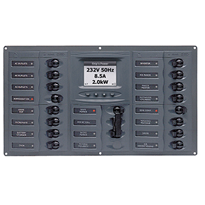 BEP MARINE BEP AC Circuit Breaker Panel w/Digital Meters, 16SP 2DP AC230V ACSM Stainless Steel Horizontal - 900-AC4-ACSM