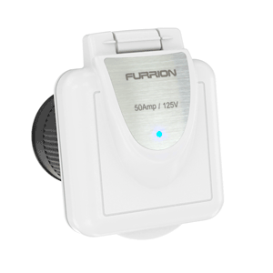 Furrion 50A 125V Shore Power Inlet Square White W/LED - F50INS-PS-AM