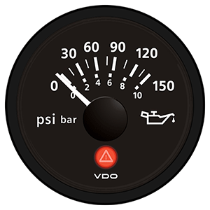 VDO Viewline Onyx 150 PSI/10 Bar Oil Pressure Gauge 12/24V - Use with VDO Sender - A2C53413141-S