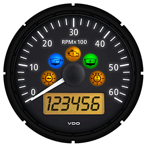 VDO Viewline Onyx 6,000 RPM 3-3/8" (85mm) Marine Tachometer w/2 Hourmeters, Clock and Voltmeter - 12/24V - A2C32561900-S