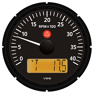 VDO Viewline Onyx 4,000 RPM 3-3/8" (85mm) Marine Tachometer w/2 Hourmeters, Clock and Voltmeter - 12/24V - A2C53194863-S
