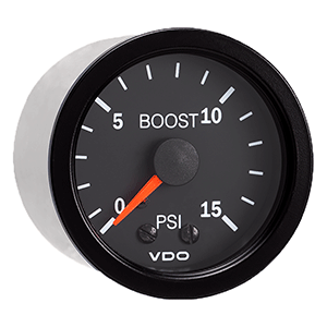 VDO Vision Black 15 PSI Mechanical Boost Gauge - 12V - 150-101