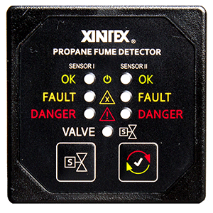 Fireboy-Xintex Xintex Propane Fume Detector & Alarm w/2 Plastic Sensors & Solenoid Valve - Square Black Bezel Display - P-2BS-R