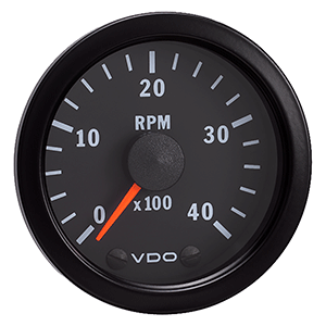 VDO Vision Black 4,000 RPM Tach 2-1/16" - 12VDC - 333-156