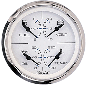 Faria Beede Instruments Faria Chesapeake SS White 4" Multifunction 4-in-1 Combination Gauge w/Fuel, Oil, Water & Volts - 33851