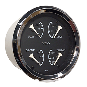 VDO Allentare 4 In 1 Gauge - 85mm - Black Dial/White Pointer - Oil Pressure, Water Temp, Fuel Level, Voltmeter - Chrome Bezel - 110-11600
