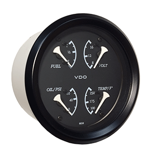 VDO Allentare 4 In 1 Gauge - 85mm - Black Dial/White Pointer - Oil Pressure, Water Temp, Fuel Level, Voltmeter - Black Bezel - 110-11700