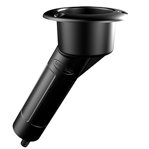 Mate Series Plastic 30° Rod & Cup Holder - Drain - Round Top - Black - P1030DB