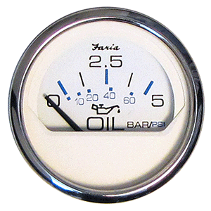 Faria Beede Instruments Faria 2" Oil Pressure Gauge 5 Bar Metric - Chesapeake White - Stainless Steel Bezel - GP9782