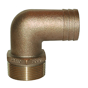 GROCO 1-1/4" NPT x 1-1/4" ID Bronze 90 Degree Pipe to Hose Fitting Standard Flow Elbow - PTHC-1250