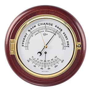 BARIGO Analog Barometer/Thermometer 6" Dial Brass & Mahogany Captain Series - Spiral Thermometer - 1586.2MS