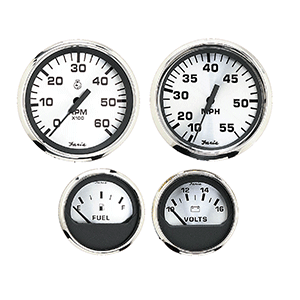 Faria Beede Instruments Faria Spun Silver Box Set of 4 Gauges f/Outboard Engines - Speedometer, Tach, Voltmeter & Fuel Level - KTF0182