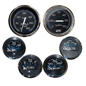 Faria Beede Instruments Faria Box Set of 6 Gauges - Speed, Tach, Fuel Level, Voltmeter, Water, Temp & Oil PSI - Chesapeake Black w/Stainless Steel Bezel - KTF064