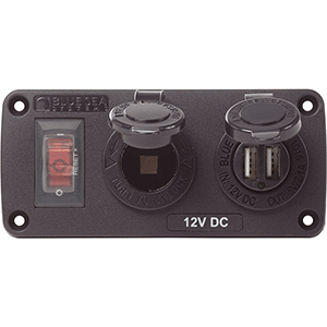 Blue Sea Systems Blue Sea 4363 Water Resistant USB Accessory Panels - 15A Circuit Breaker, 12V Socket, 2.1A Dual USB Charger