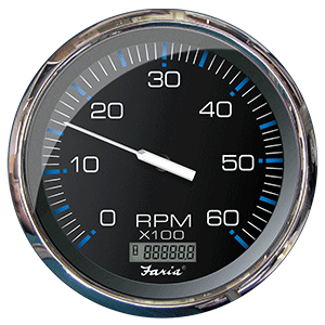 Faria Beede Instruments Faria 5" Tachometer w/Digital Hourmeter (6000 RPM) (Gas) (Inboard) Chesapeake Black w/Stainless Steel - 33763