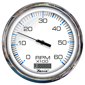 Faria Beede Instruments Faria 5" Tachometer w/Digital Hourmeter (6000 RPM) Gas (Inboard) Chesapeake White w/Stainless Steel - 33863
