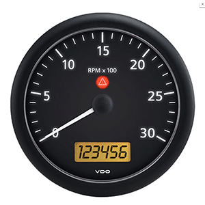 VDO ViewLine Onyx 3,000 RPM 5" (4 3/8" (110mm) Mounting) Tachometer w/2 Hourmeters, Clock & Voltmeter - 12/24V - A2C53194597-S