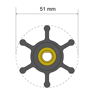 Albin Group Premium Impeller Kit - 51 x 8 x 22mm - 6 Blade - Single Flat Insert