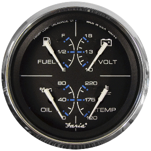 Faria Beede Instruments Faria Chesapeake Black w/SS Bezel 4" Multifunction [Fuel Level | Oil PSI (100 PSI) | Water Temp (120°-250° F) | Voltmeter (10-16 VDC)] - Black - 33751
