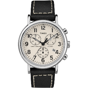 Timex Men&#39;s Weekender&reg; Chronograph 40mm Watch - White Dial/Black Leather Strap CD-79850