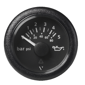 Veratron 52 MM (2-1/16&quot;) ViewLine Oil Pressure Gauge 5 Bar/80 PSI - Black Dial &amp; Round Bezel CD-83055