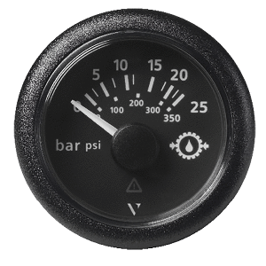 Veratron 52MM (2-1/16&quot;) ViewLine Transmission Oil Pressure 25 Bar/350 PSI - Black Dial &amp; Round Bezel CD-83081