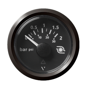 Veratron 52MM (2-1/16&quot;) ViewLine Boost Pressure Gauge 2 Bar/30 PSI - Black Dial &amp; Triangular Bezel CD-83088