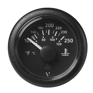 Veratron 52MM (2-1/16&quot;) ViewLine Water Temperature Gauge - 100-250&deg;F - Black Dial &amp; Bezel CD-84112